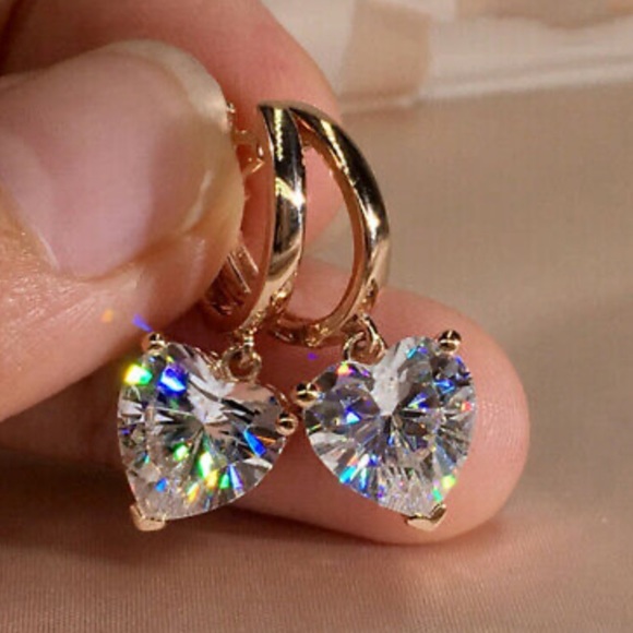 Jewelry - NeW CZ Heart Zircon Dangle Earrings Crystal Drop